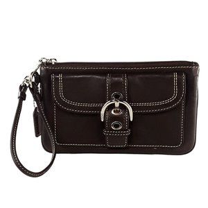 Coach Black Buckle Pocket Leather Zip Wristlet Clutch